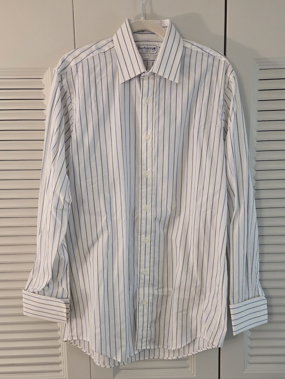 Vintage Burberry White Shirt with Blue Pinstripes - Men's Dress Shirt